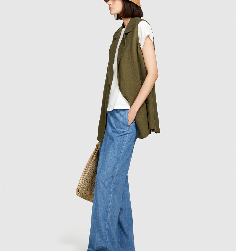 Palazzo trousers in chambray - women's palazzo jeans - Blue | Sisley image number 2